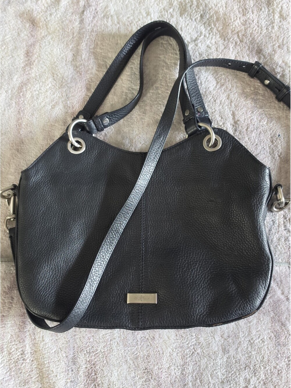 Cole Haan Black Leather Shoulder and Crossbody Bag with Silver Hardware